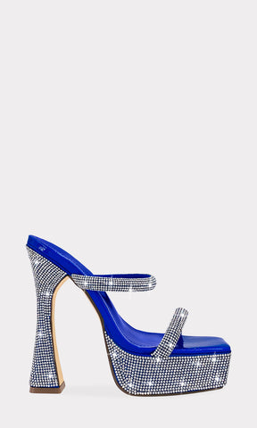 JOICE HEELS DE CHAROL HOLOGRAMA COLOR AZUL CON TALON DESCUBIERTO Y DOS STRAPS EN EMPEINE