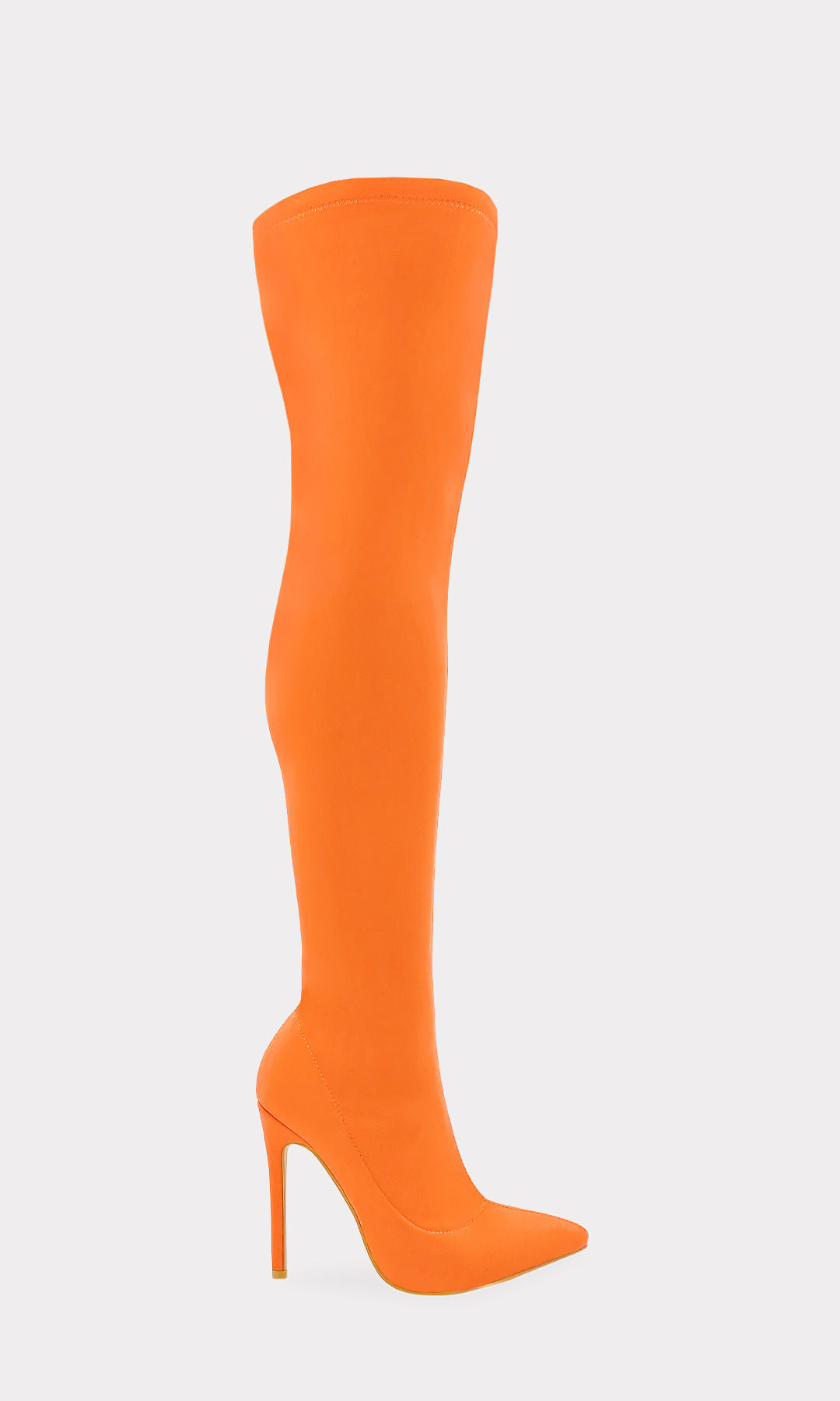 KINKY BOTAS OVER THE KNEE CON MATERIAL DE LICRA COLOR NARANJA Y CIERRE DORADO