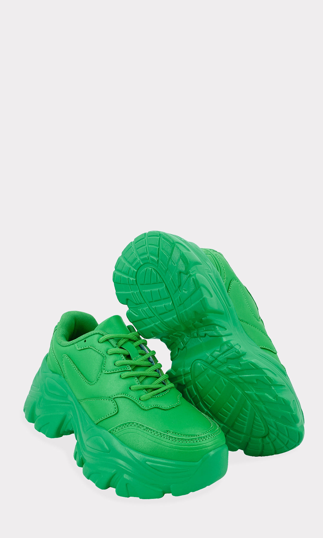 LOOP FASHION SNEAKERS DE PIEL SINTETICA COLOR VERDE CON PLATAFORMA DENTADA DE 5 CM Y FORRO DE TELA