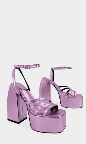 SAVAGE TACONES DE VINIPIEL METALICO COLOR MORADO Y PLATAFORMA CUADRADA DE 5 CM