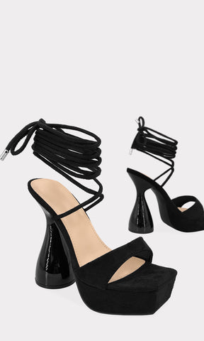 SKETCH TACONES NEGROS CON PLATAFORMA DE 3 CM Y TALON DESCUBIERTO PARA USAR CON VESTIDOS DE FIESTA