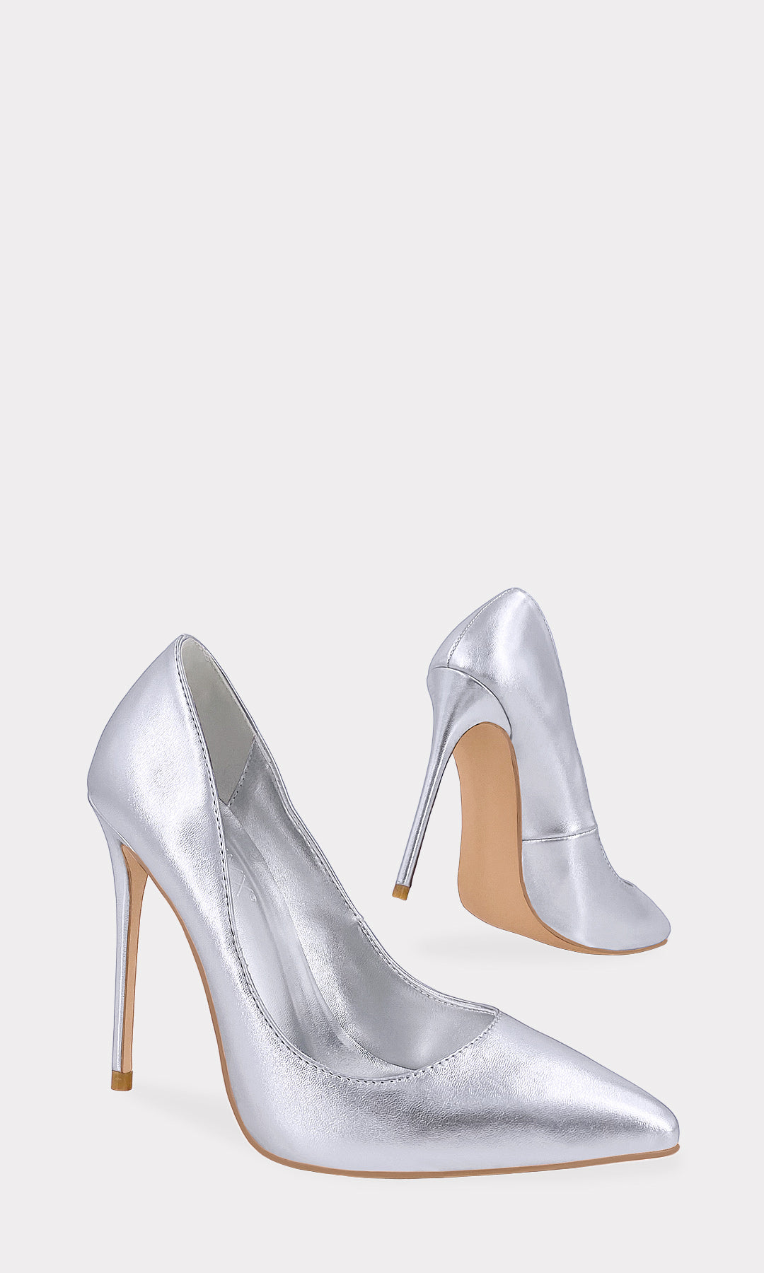 SOLID HEELS DE VINIPIEL COLOR PLATA CON TACON FINO DE 11 CM Y TALON CUBIERTO PARA USAR EN FIESTAS