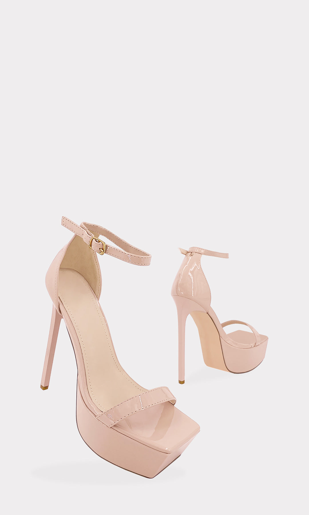 SOUL PLATAFORMAS DE CHAROL COLOR NUDE CON TACON DELGADO DE 14 CM Y PUNTA CUADRADA