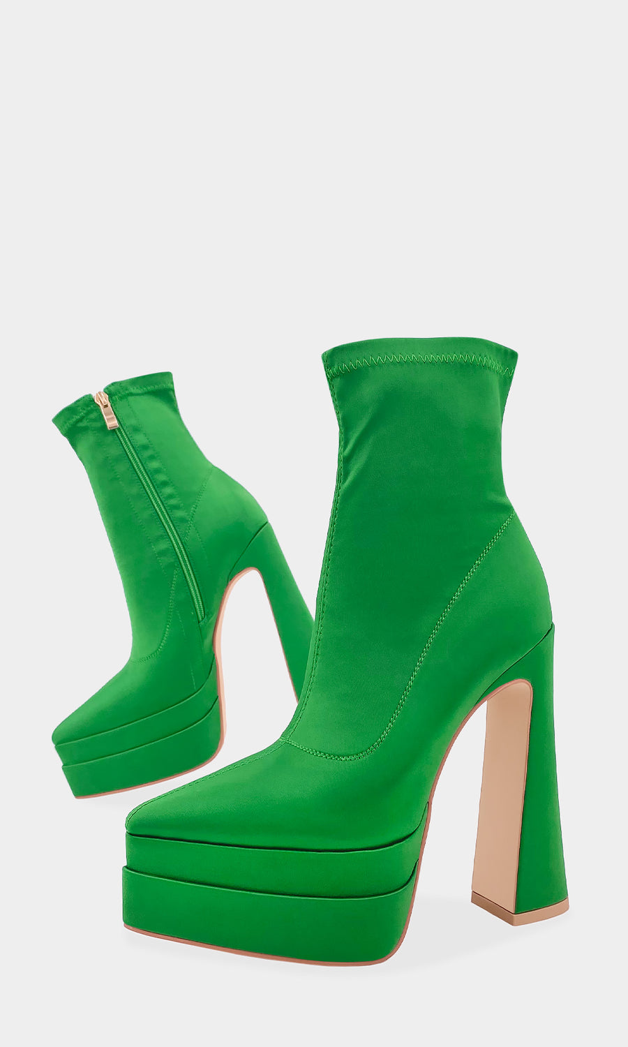 SUPREME BOTAS AJUSTADAS DE SATIN VERDE CON CIERRE AL COSTADO PARA USAR CON MINI FALDAS EN CITAS CON AMIGAS