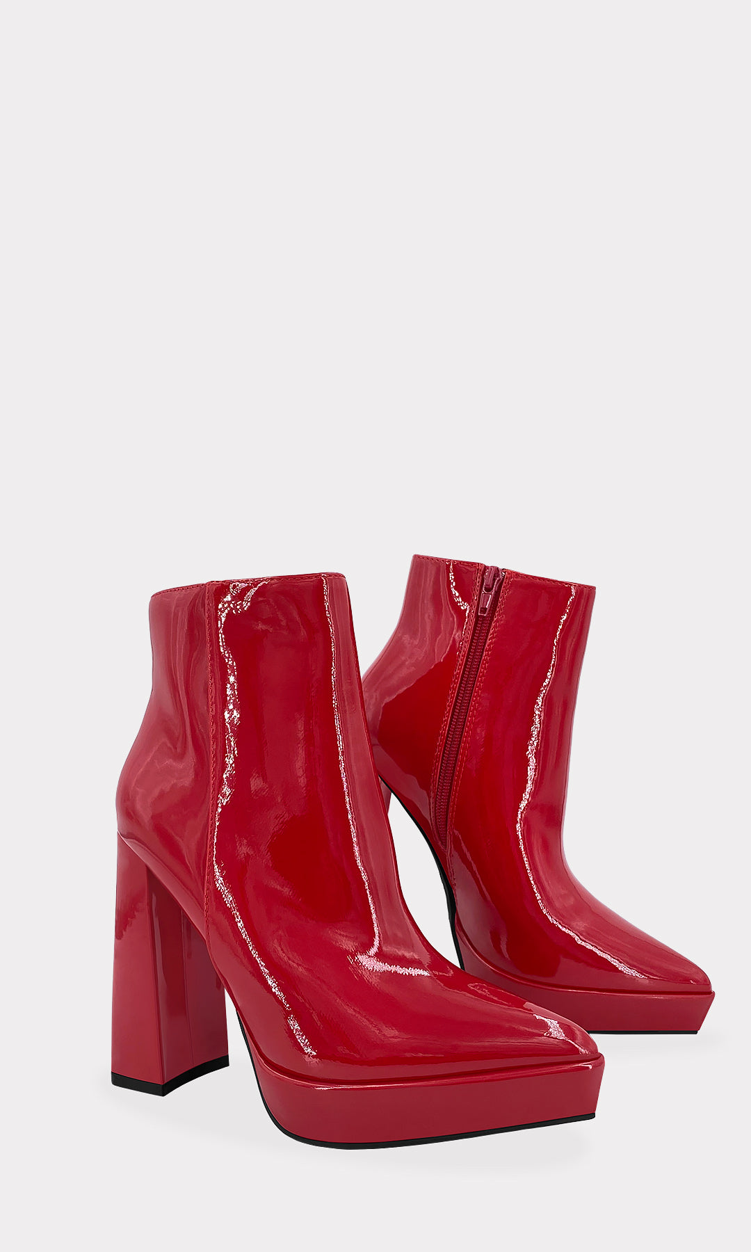 ZALYA PLATFORM BOOTS DE CHAROL ROJO CON TACON CUADRADO DE 12 CM Y PUNTA EN PICO PARA DAMA