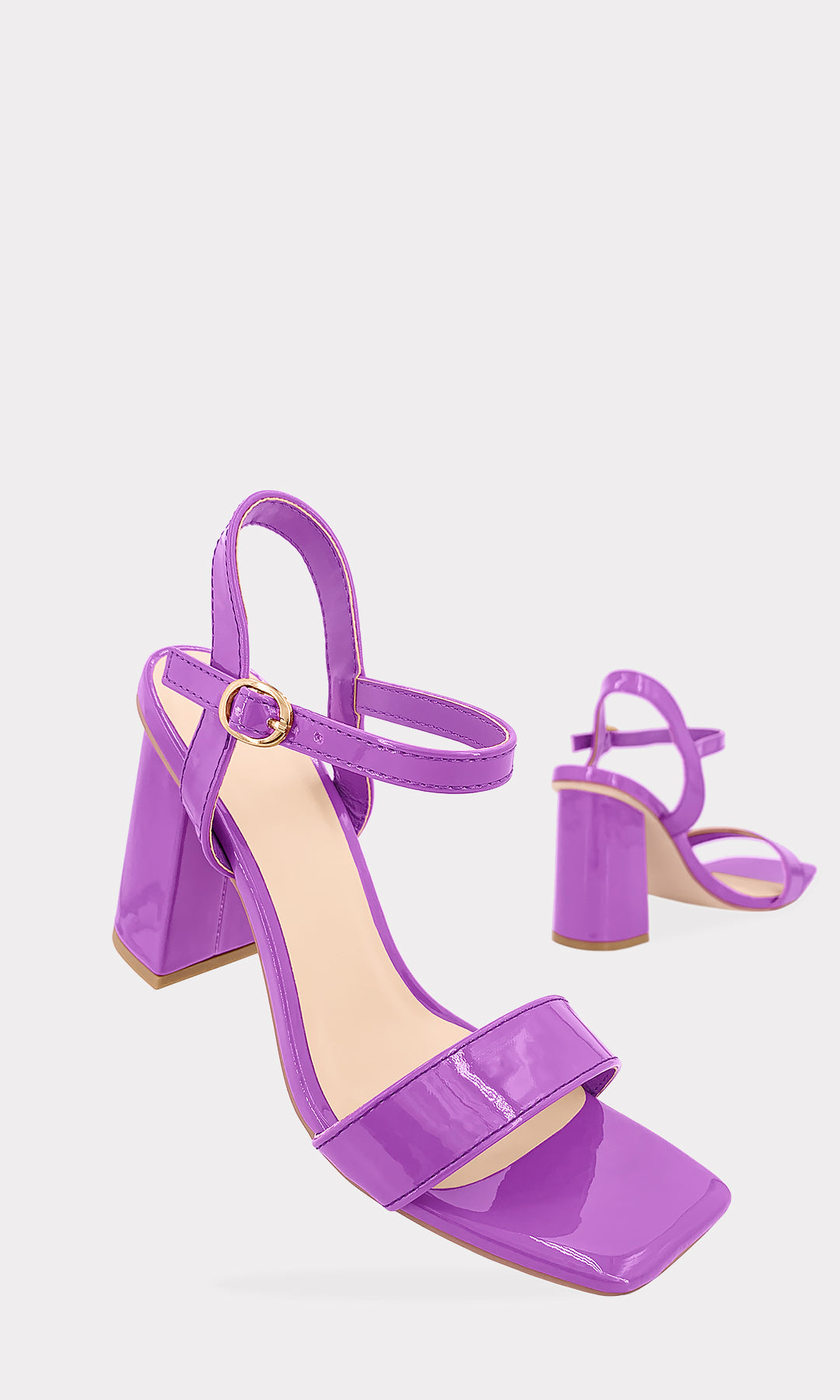 ZAZIE HEELS LISOS DE MATERIAL BRILLOSO COLOR MORADO PARA USAR CON VESTIDOS CASUALES 