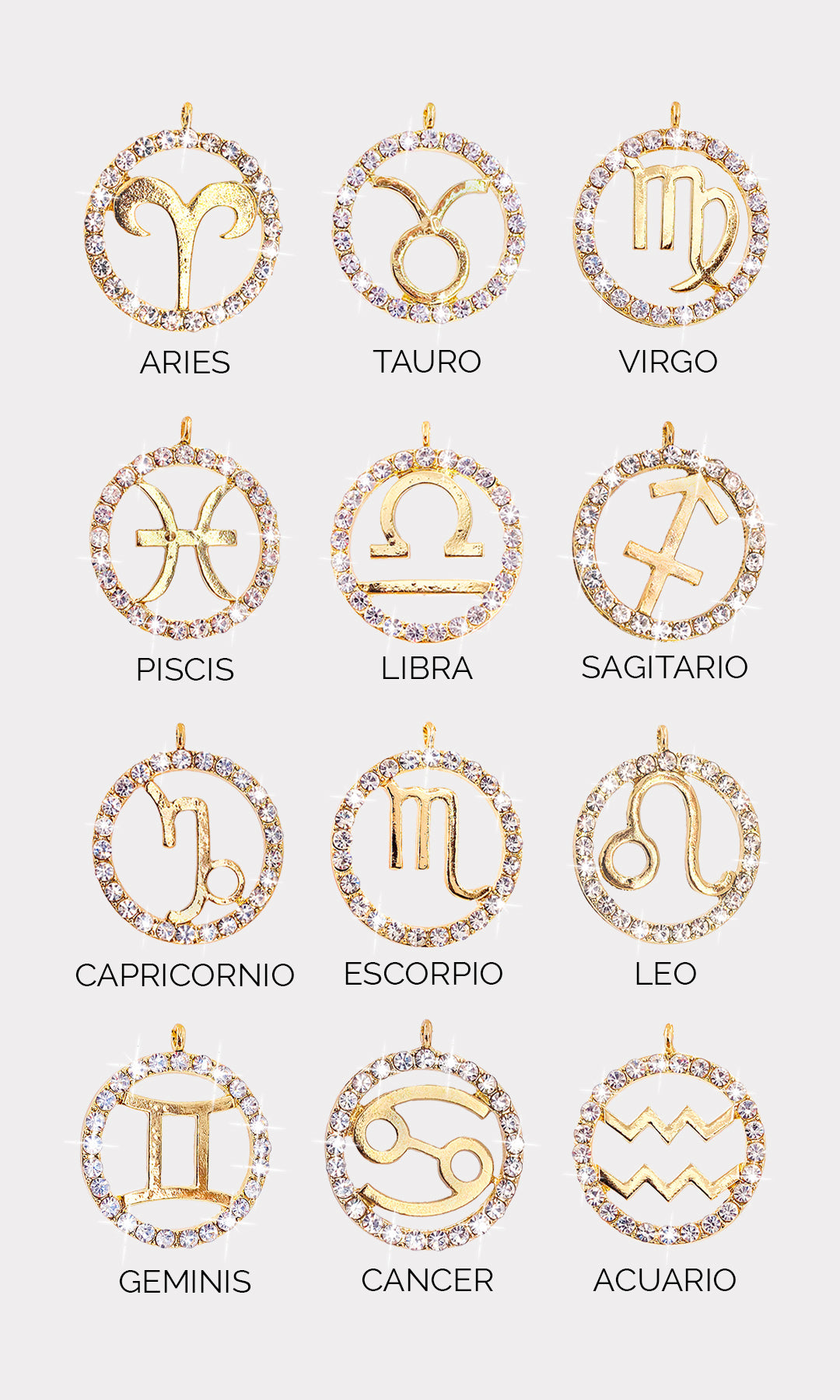 ZODIAC COLGANTE DORADO DE SIGNO DEL ZODIACO Y BRILLOS 